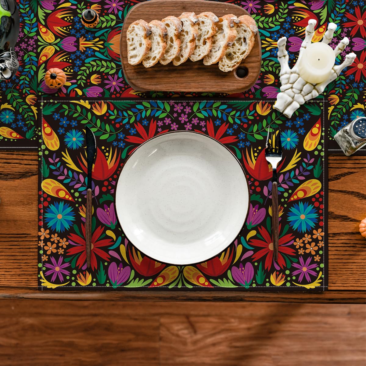 Artoid Mode placemats showcasing Day of the Dead-inspired pattern for cultural celebrations.
