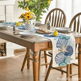Artoid Mode color-rich sea shell starfish motif enhances table ambiance.
