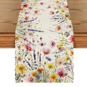 Artoid Mode daisy lavender floral leaves runner elevates spring tablescapes.