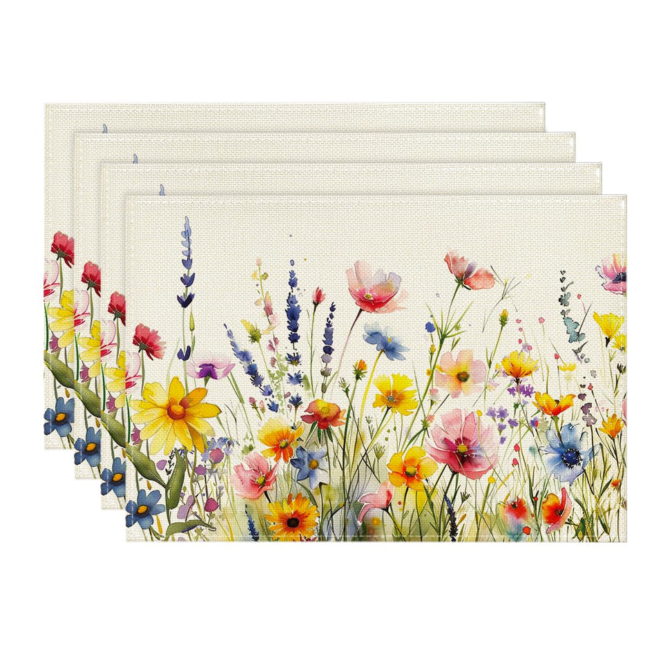 Artoid Mode daisy lavender placemat with floral leaves elevates spring table decor.