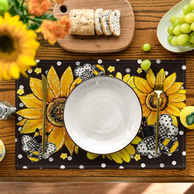 Artoid Mode bright pattern placemats enhance holiday meals and family gatherings while guarding the table