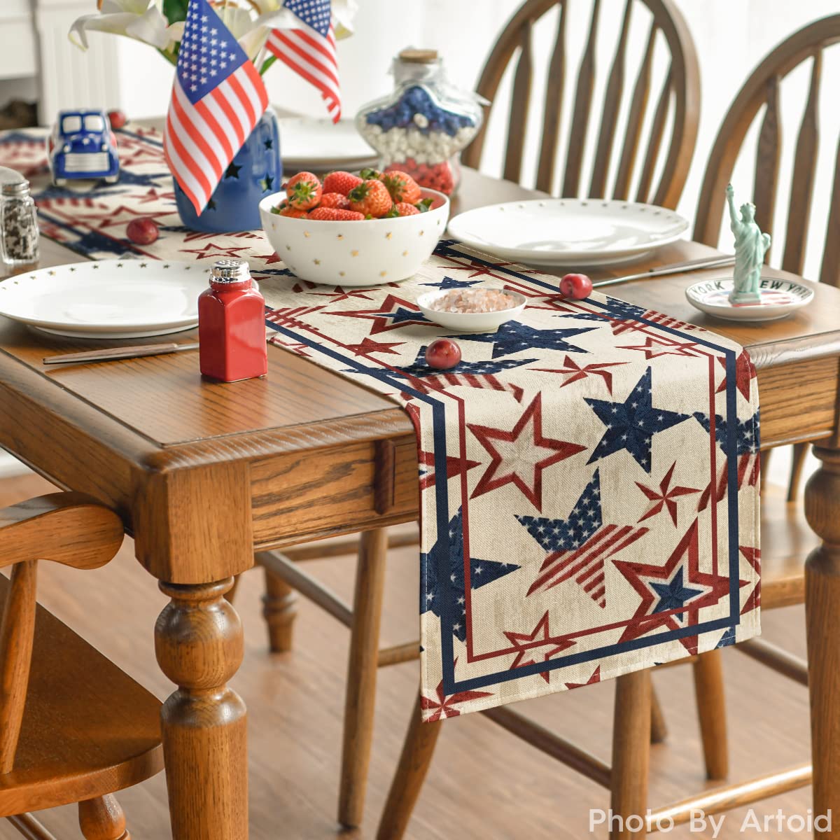 Artoid Mode table runner laid flat after washing demonstrates easy care.