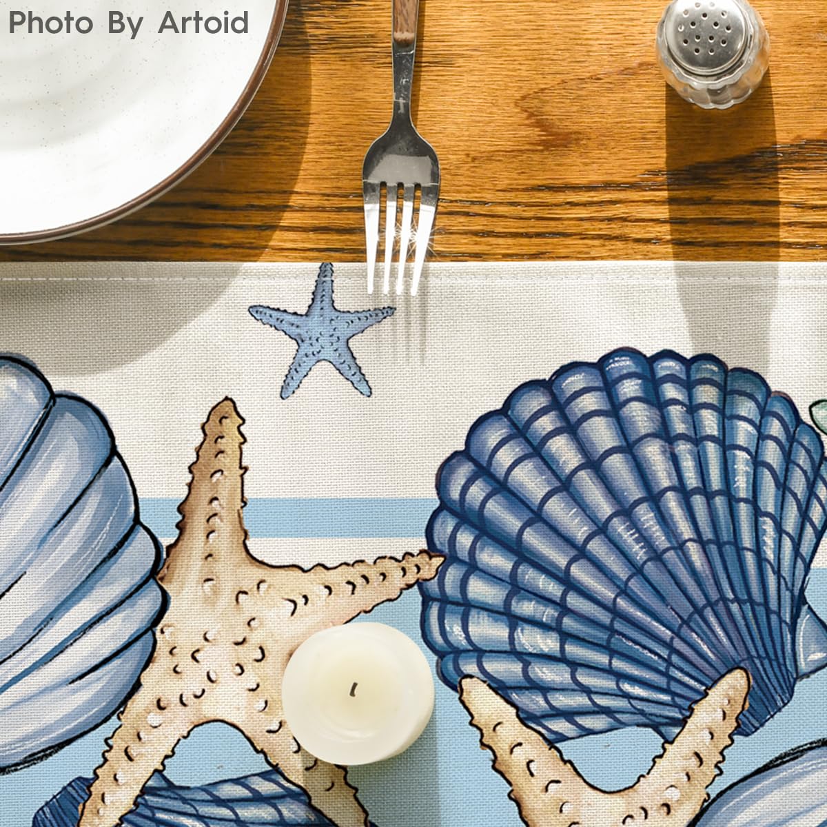 Artoid Mode weekend brunch setup with sea shell starfish runner.
