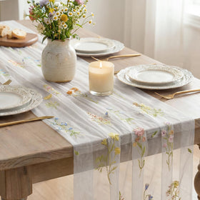 Artoid Mode embroidered floral pattern table runner protects surfaces during meals