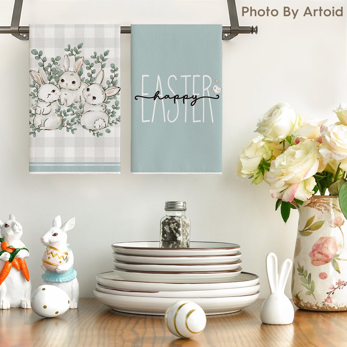 Artoid Mode eucalyptus leaves towel highlights spring decor and versatile kitchen use.