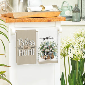 Artoid Mode farmhouse decor towels add color to a kitchen counter