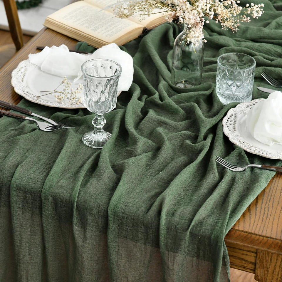 Artoid Mode forest-green table runner laid flat for elegant full-length table decor