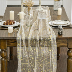 Artoid Mode glitter metallic foil sheer table runner adds festive shimmer for celebrations.