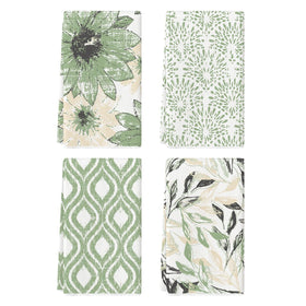 Artoid Mode Green Floral Leaves dish towels folded for easy drying of delicate cookware