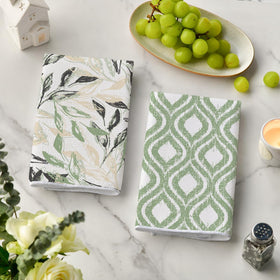 Artoid Mode Green Floral Leaves towel pattern enhances kitchen decor while drying