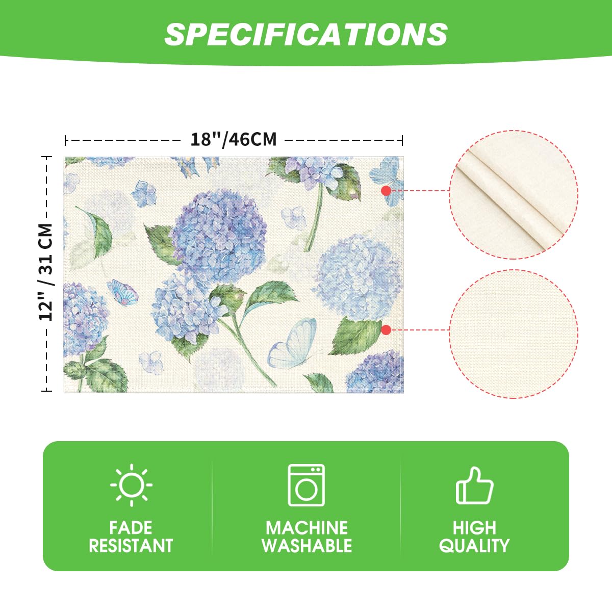 Artoid Mode Hydrangea Butterfly placemat designed by professionals beautifies indoor and outdoor tables