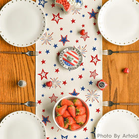 Artoid Mode table runner shown on indoor-outdoor setup with confident protection.
