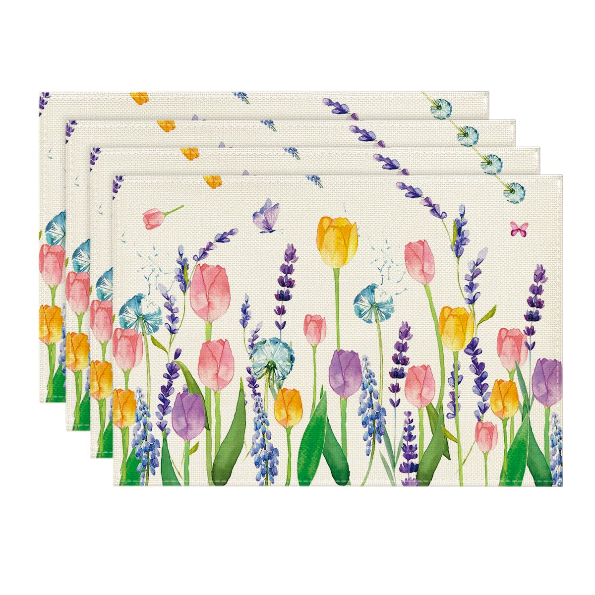 Artoid Mode lavender-tulip placemats set of four on wood table protect from stains