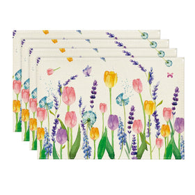 Artoid Mode lavender-tulip placemats set of four on wood table protect from stains
