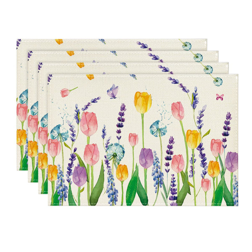 Artoid Mode lavender-tulip placemats set of four on wood table protect from stains