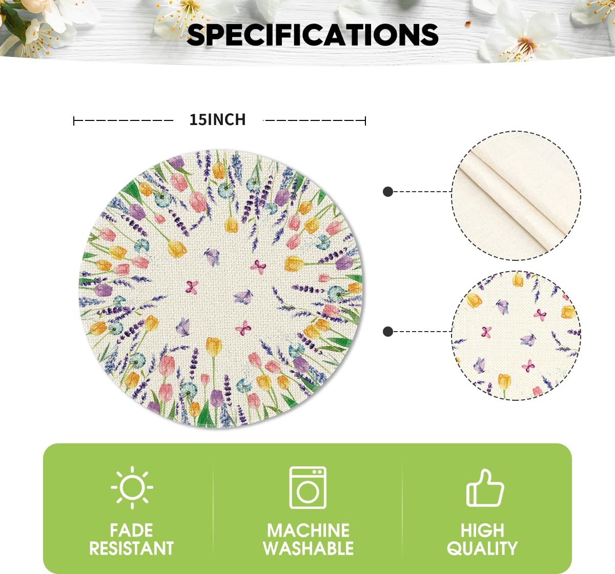 Artoid Mode Lavender Tulip placemats with napkins elevate everyday meals.