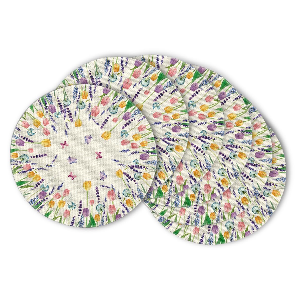Artoid Mode Lavender Tulip placemats set6 on table protect surfaces and add color.