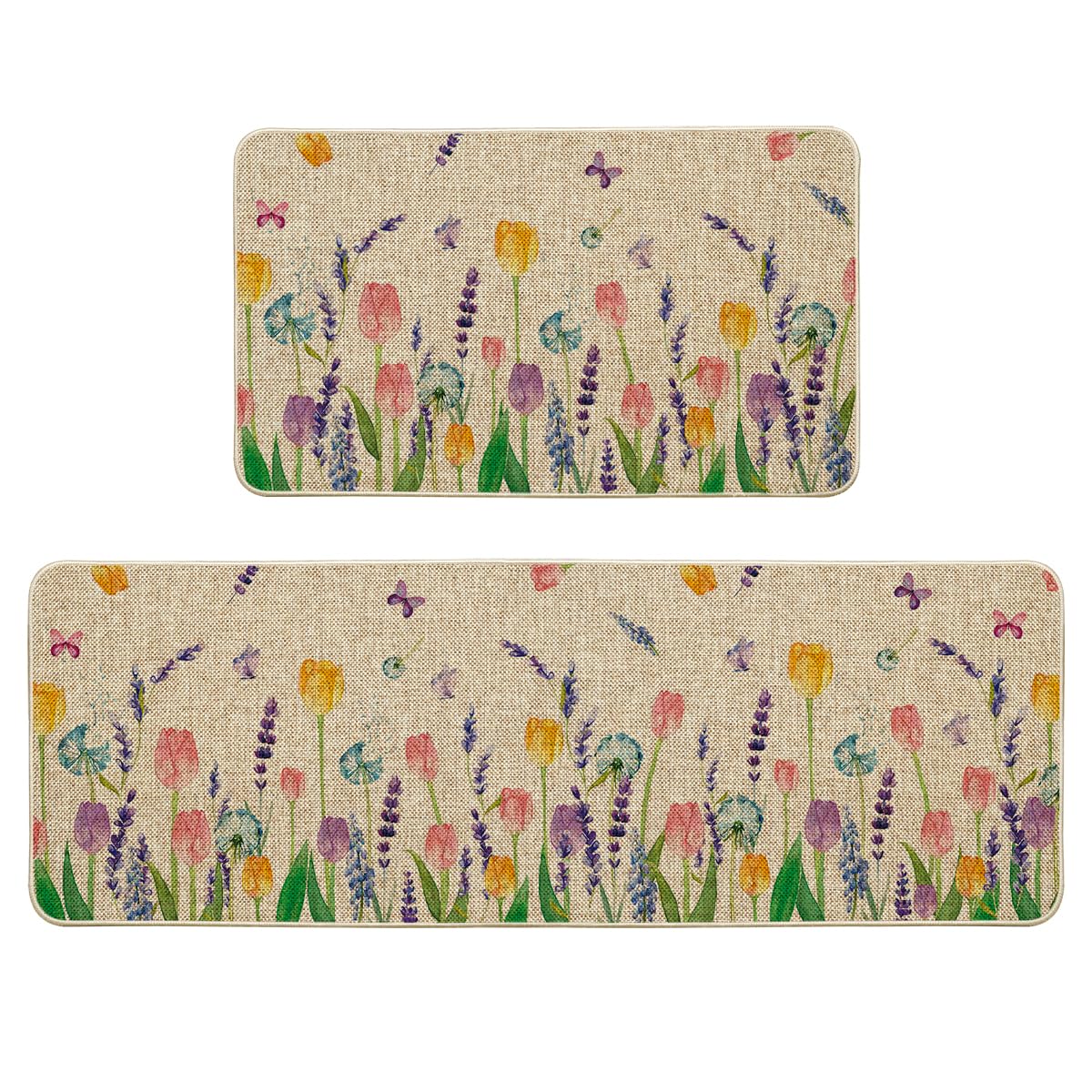 Artoid Mode lavender tulip spring mat 17x29 on kitchen floor, non-slip and decorative