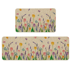 Artoid Mode lavender tulip spring mat 17x29 on kitchen floor, non-slip and decorative