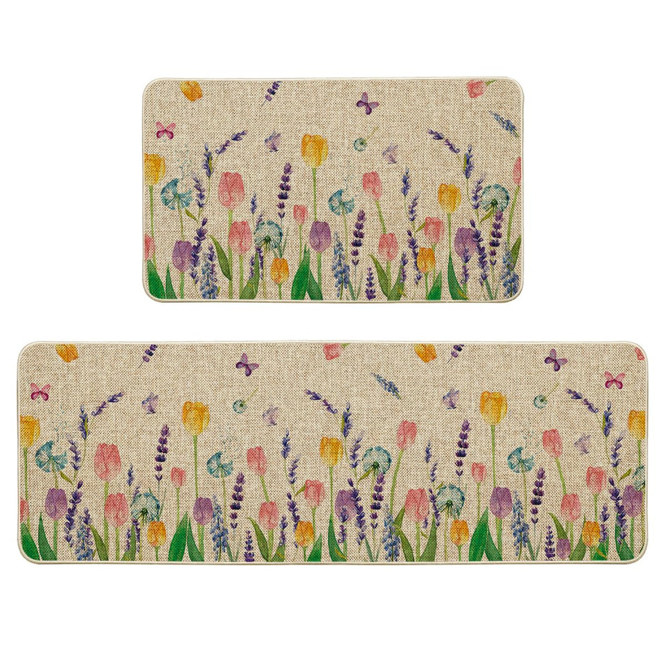 Artoid Mode lavender tulip spring mat 17x29 on kitchen floor, non-slip and decorative