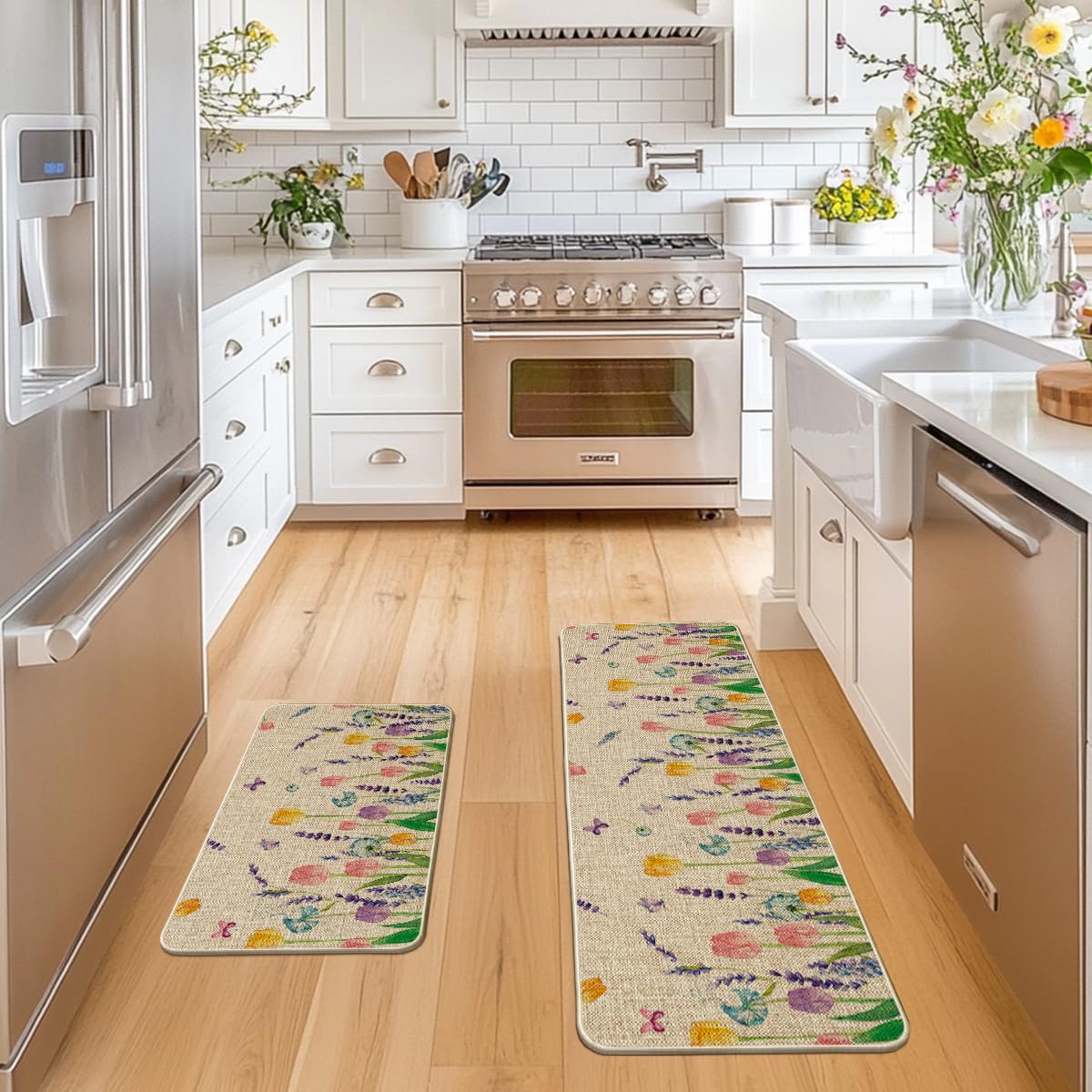 Artoid Mode lavender tulip spring mat 17x47 adds color while protecting floors