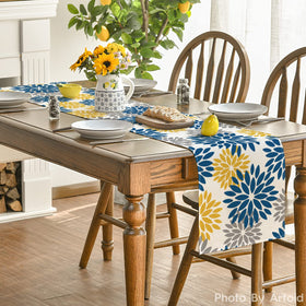 Artoid Mode colorful decor idea for parties using blue dahlia pinnata runner.