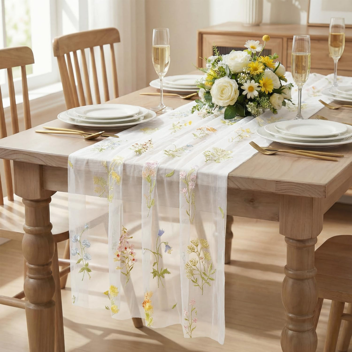 Artoid Mode milky white gauze table runner embroidery adds soft elegance to gatherings