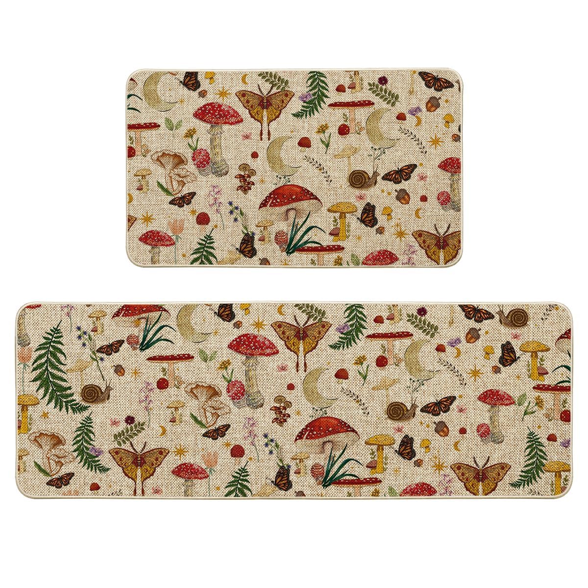 Artoid Mode Mushrooms Butterfly Spring mat 17x29 with vibrant pattern and floor protection.