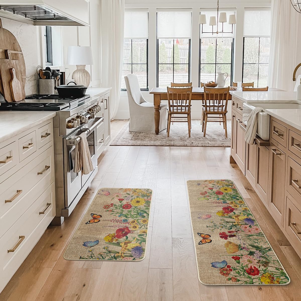 Artoid Mode pattern closeup on kitchen mat highlighting vibrant seasonal artwork.