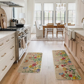 Artoid Mode pattern closeup on kitchen mat highlighting vibrant seasonal artwork.