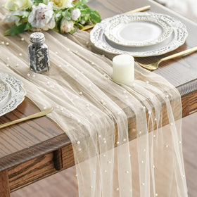 Artoid Mode pearl beige gauze runner close-up showing delicate fabric and subtle sheen.