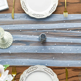 Artoid Mode pearl blue gauze table runner pack display for coordinated party decor