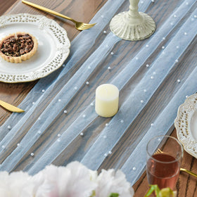 Artoid Mode pearl blue gauze table runner wedding decor enhances soft ambiance