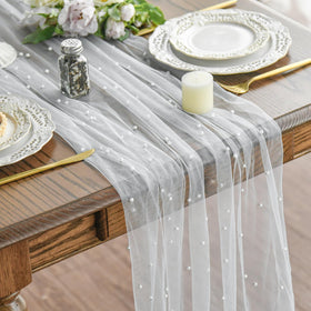 Artoid Mode Pearl Gauze Table Runner drapes elegantly, protecting surfaces while adding refined color.