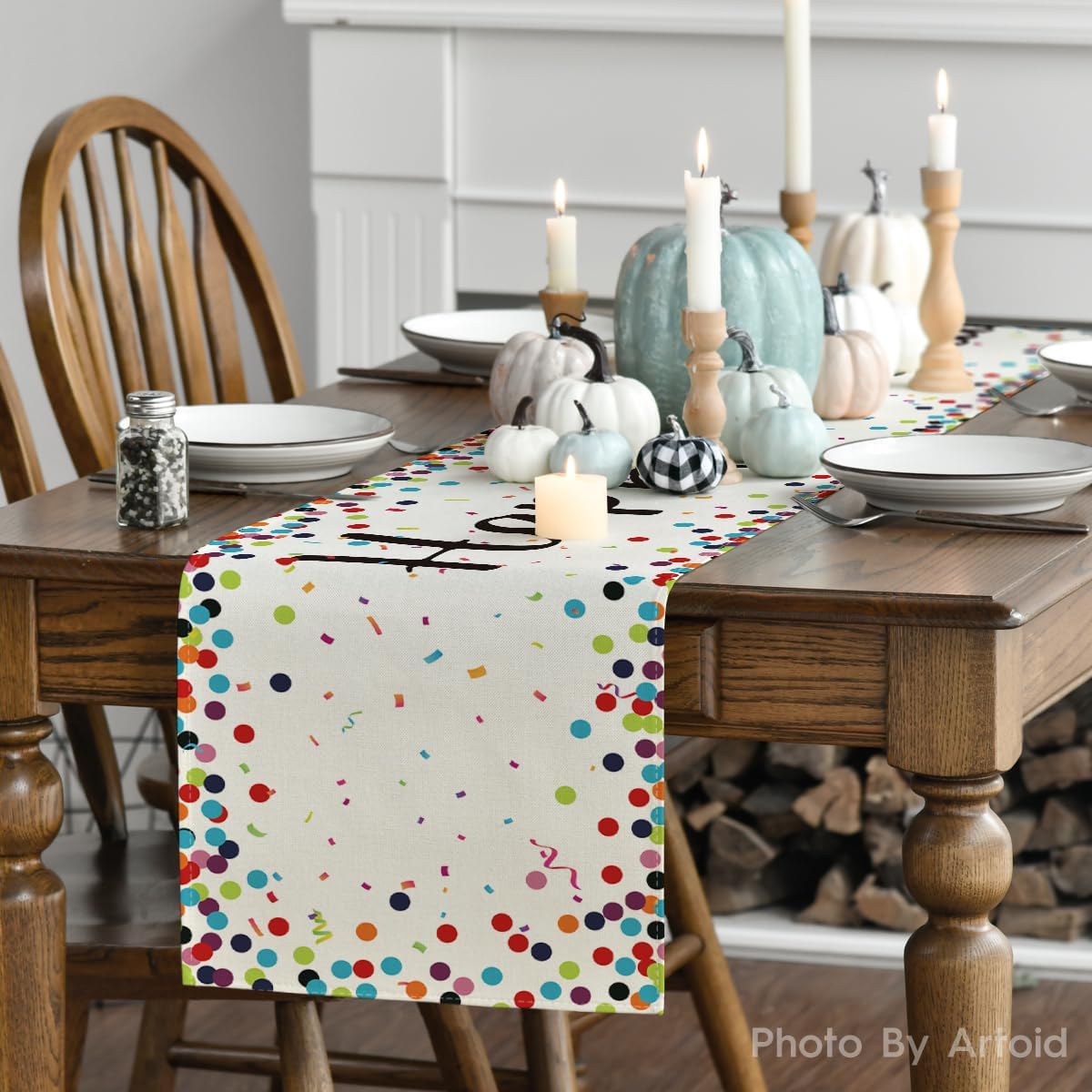 Artoid Mode polka dot beige table runner highlighting seasonal decor with bold eye-catching pattern