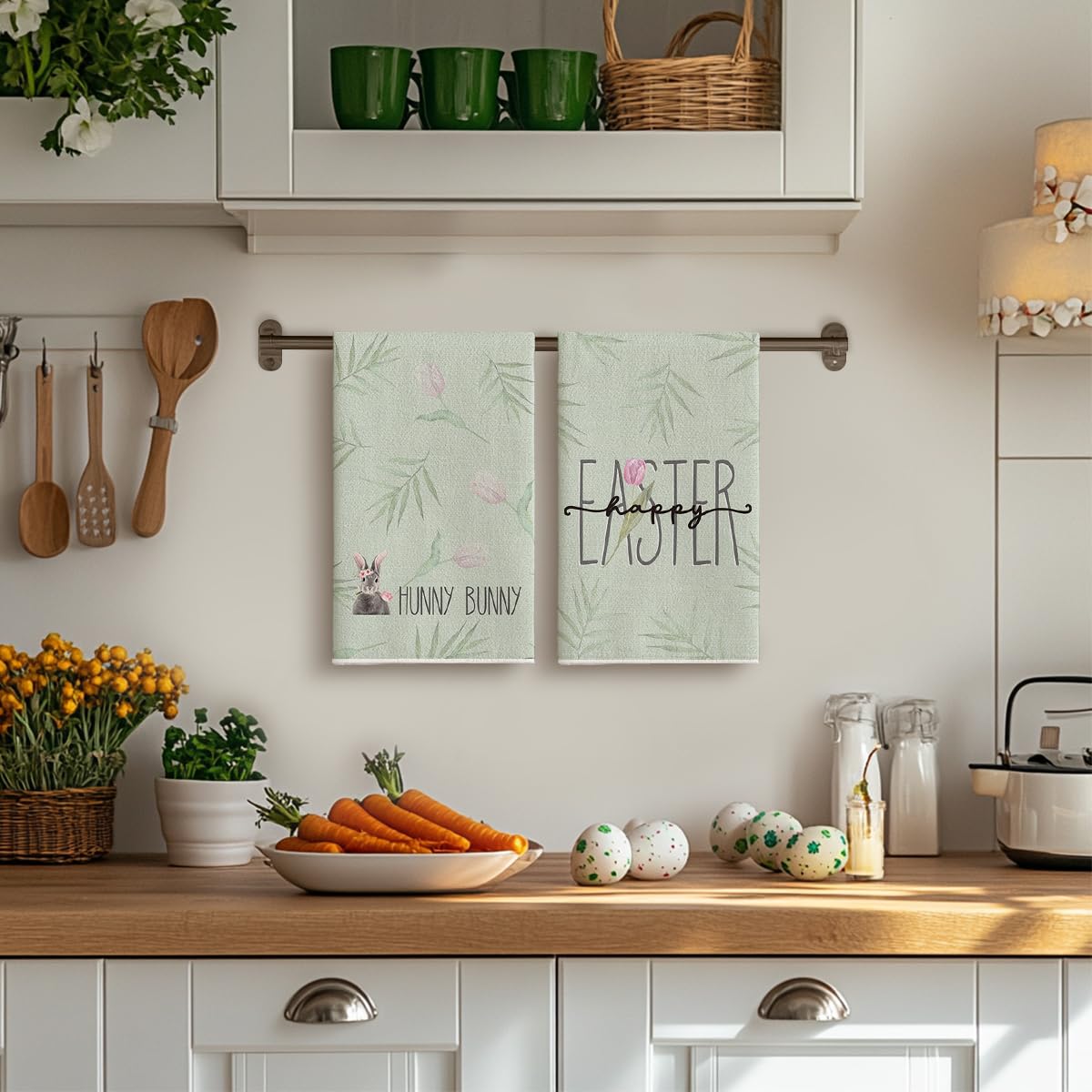 Artoid Mode rabbit pattern kitchen towel adds festive charm during cleaning tasks.