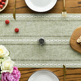 Artoid Mode sage green table runner embroidered stripes add seasonal flair.