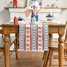 Artoid Mode star striped bow table runner on dining table adds festive flair