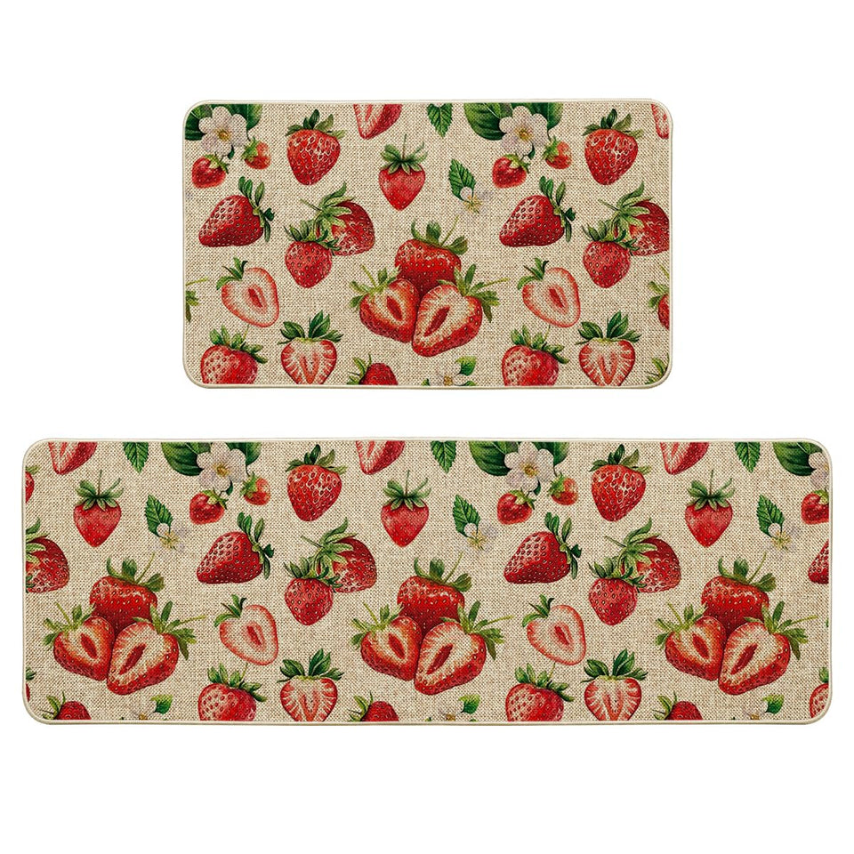Artoid Mode Strawberry Spring kitchen mat 17x29 adds color and protects floors.