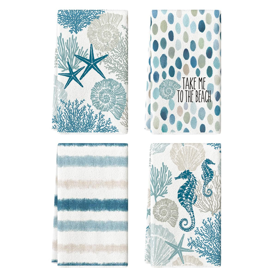 Artoid Mode stripe coral towels with sea-pattern design for stylish drying
