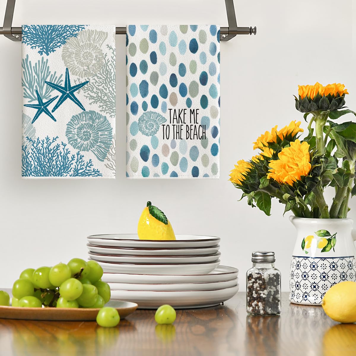 Artoid Mode starfish and seahorses towels add coastal flair and absorbency