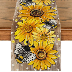 Artoid Mode sunflower-bee-polka-dot table runner enhances table decor and protection.