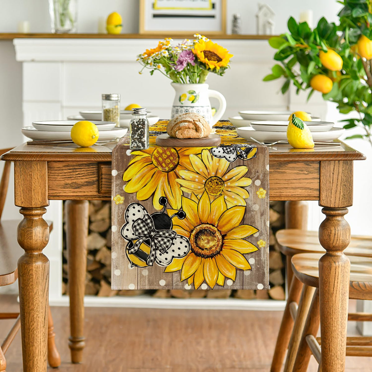Artoid Mode sunflower-pattern table runner brings bright, joyful dining visuals.
