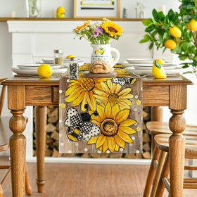 Artoid Mode sunflower-pattern table runner brings bright, joyful dining visuals.