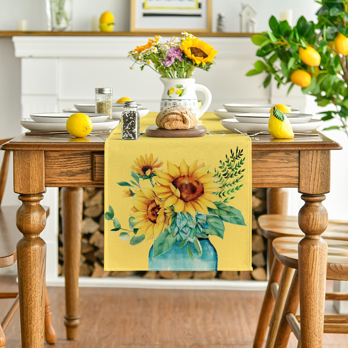 Artoid Mode sunflower summer table runner on dining table for seasonal gatherings.