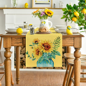 Artoid Mode sunflower summer table runner on dining table for seasonal gatherings.