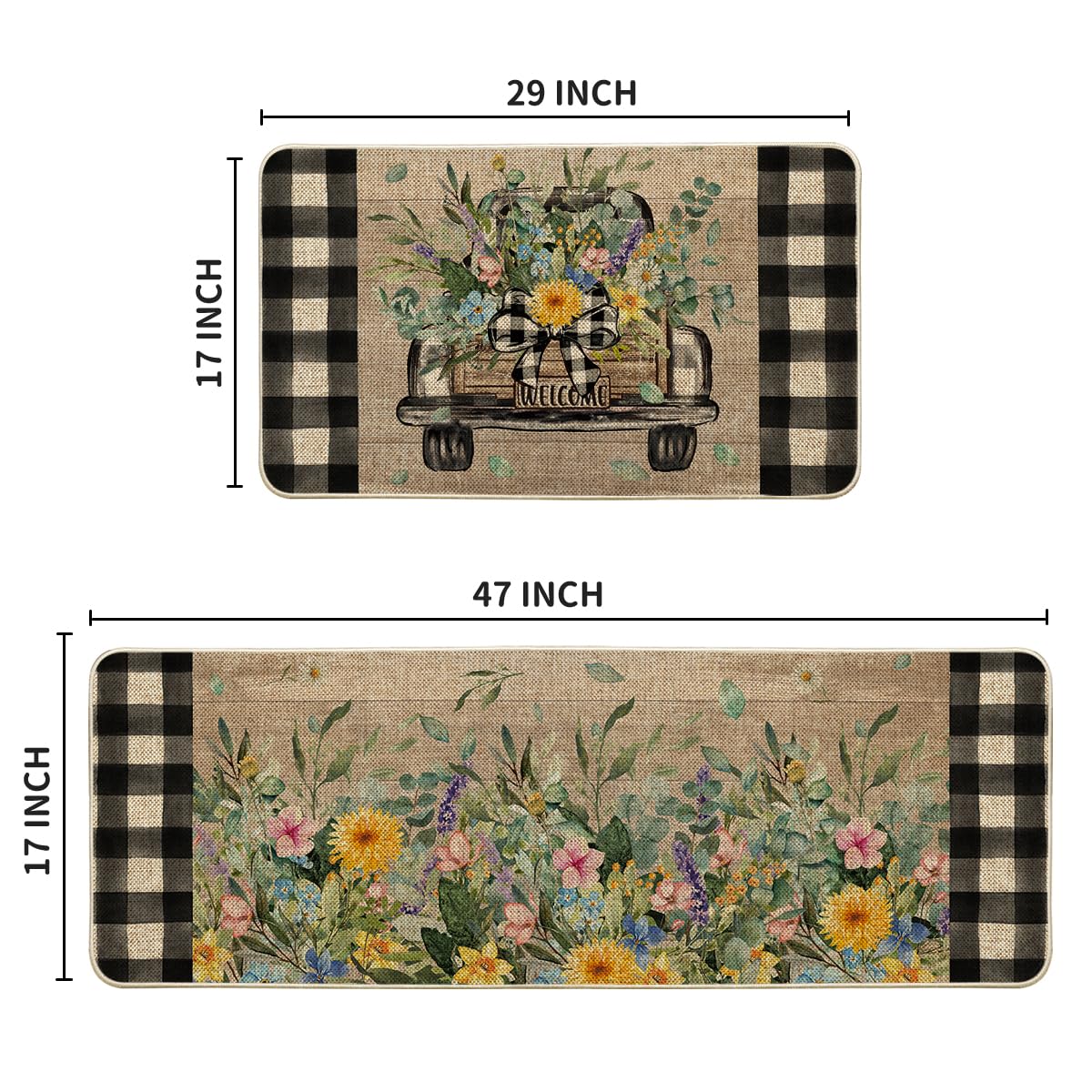 Artoid Mode Truck Flowers decorative kitchen mat enhances seasonal style while protecting floors.