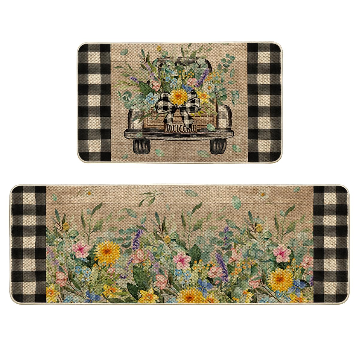 Artoid Mode Truck Flowers 17x29 kitchen mat, non-slip backing for safer floors.