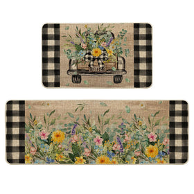 Artoid Mode Truck Flowers 17x29 kitchen mat, non-slip backing for safer floors.