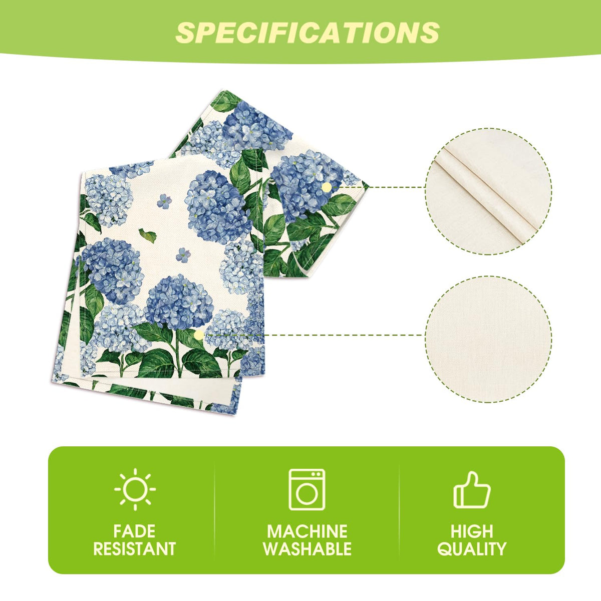 Artoid Mode watercolor hydrangea outdoor-ready table runner for patio dining.
